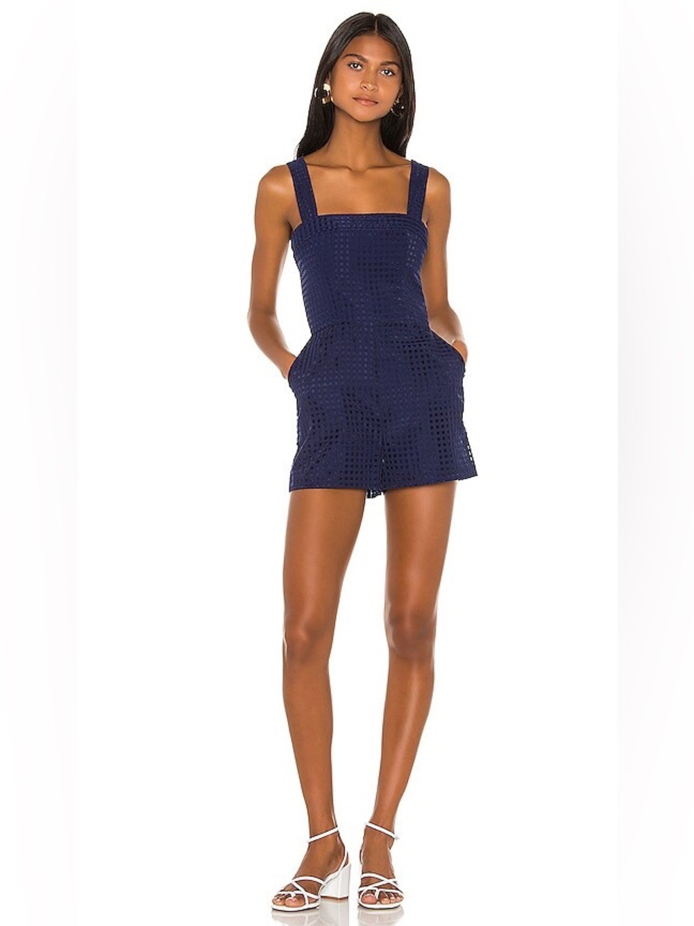 AMANDA RICHARD REVOLVE Ace Eyelet Navy Gingham Sleeveless Romper Playsuit